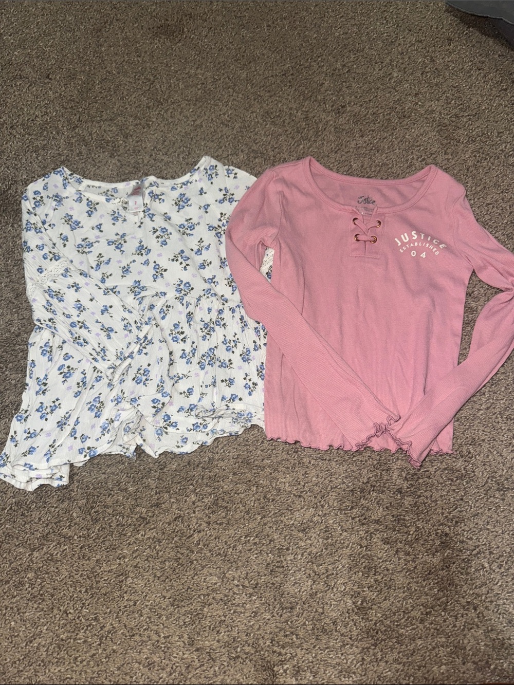 Justice Pink Lace-Up Long Sleeve Ribbed Top & flowy floral top